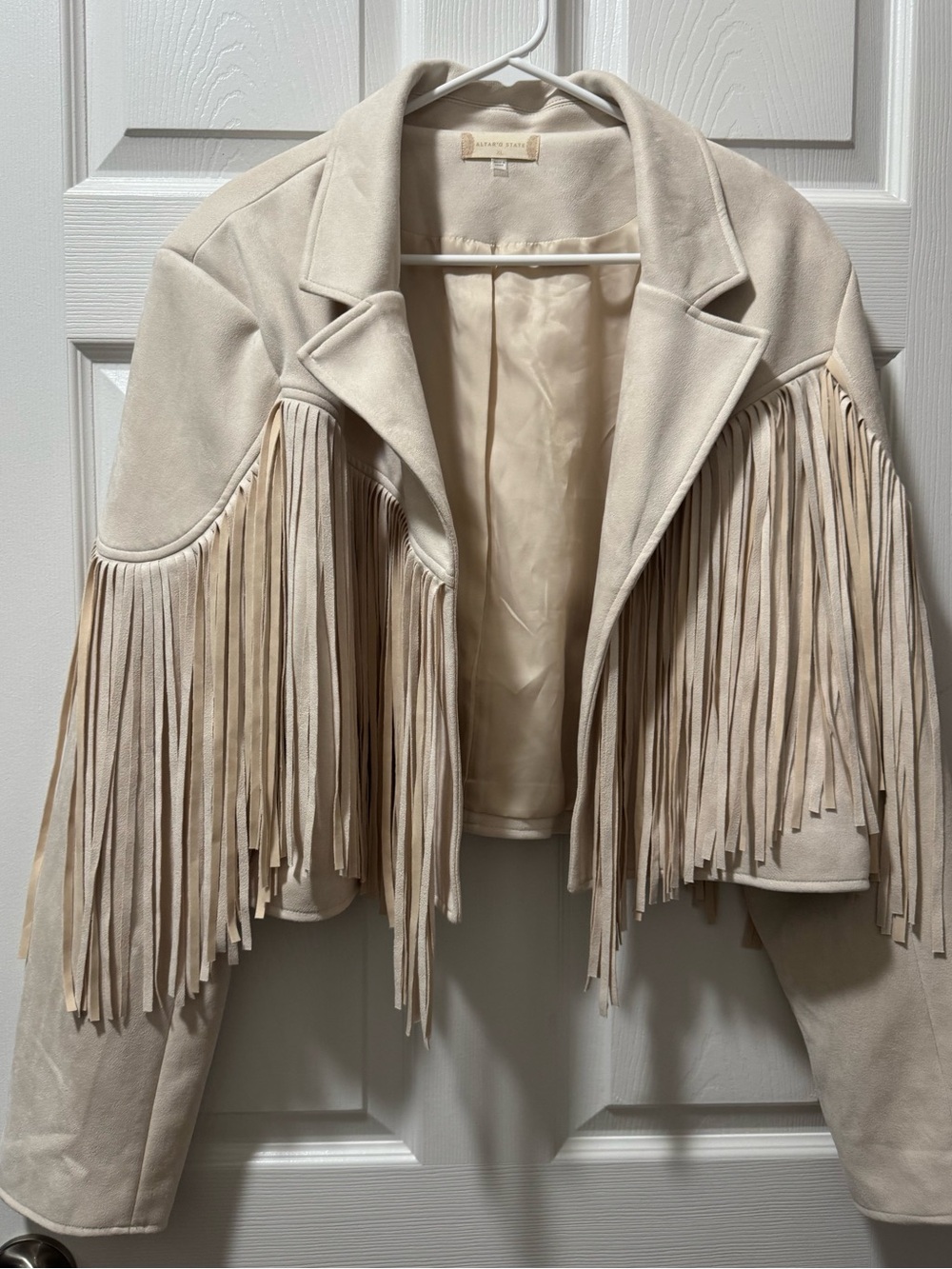 Altar'd State Beautiful Cream Suede Fringe Cropped Jacket
